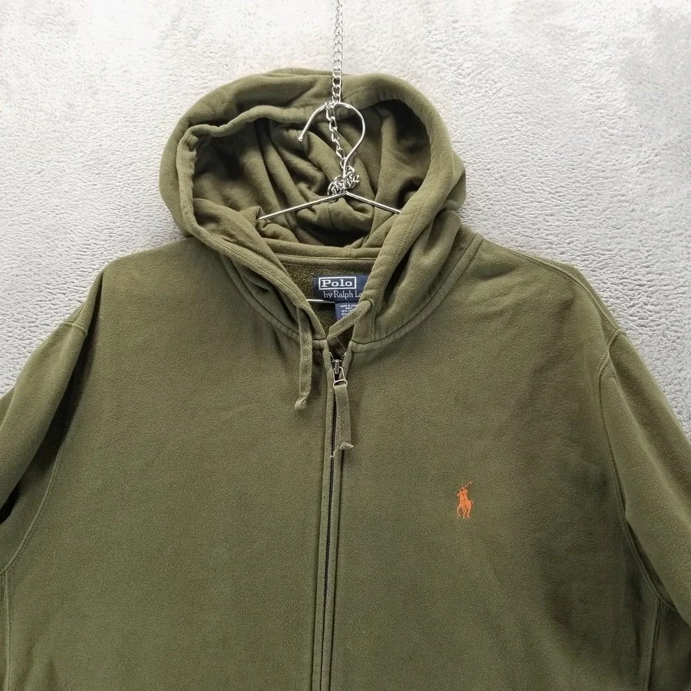 Polo Ralph Lauren Hoodie Mens L Green Full Zip‎ Fleece Pony Logo Kangaroo Pocket